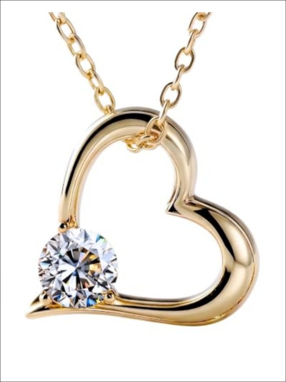 1 Carat Moissanite Open Heart Pendant Necklace 14K Gold Plated